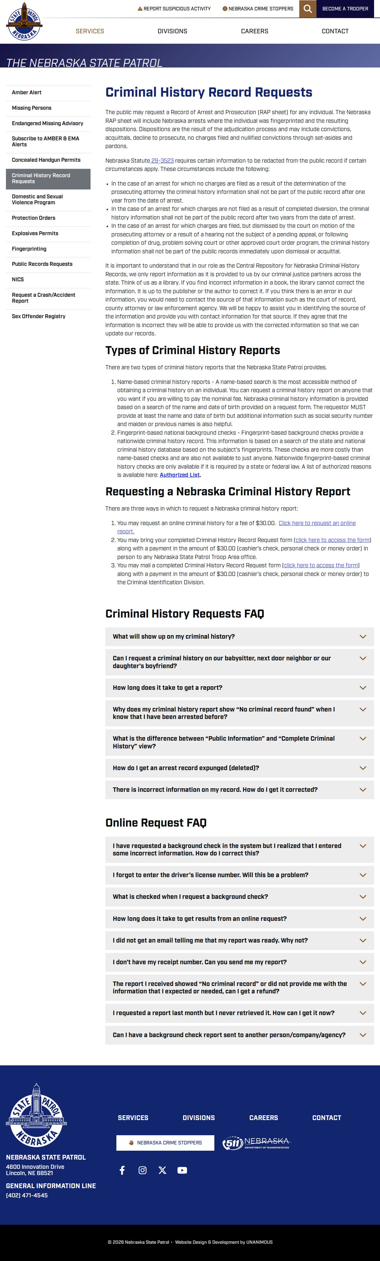 Nebraska State Patrol RAP guide for McPherson County arrest records