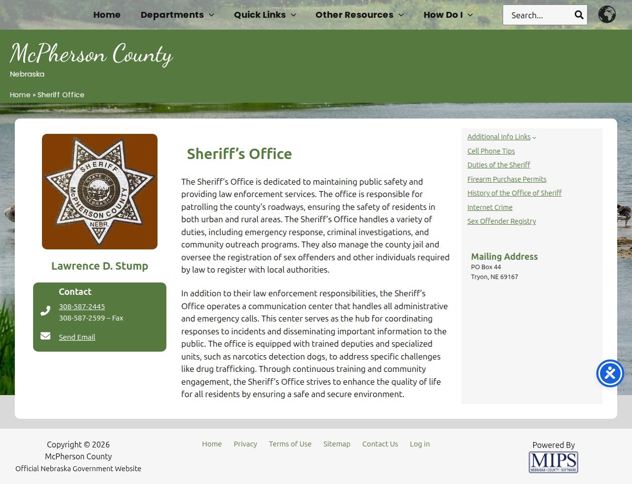 McPherson County arrest history Sheriff office page