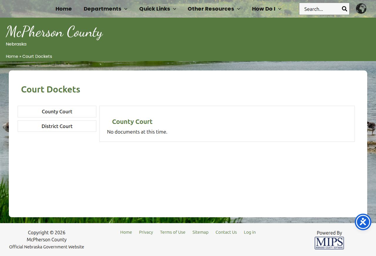 McPherson County criminal court cases docket page